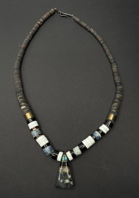 Vintage Santo Domingo Graduated Heishi Reversible Inlay Pendant Necklace