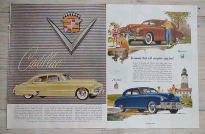 #ad Vtg 1948 Pair of KAISER Frazer CADILLAC AUTOMOBILE CAR Magazine ADVERTISEMENT AD $25.00