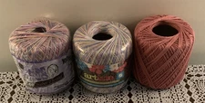 Three Crochet Thread Spools Artiste Aunt Lydias #208 Blossom #0465 Pastels Mauve