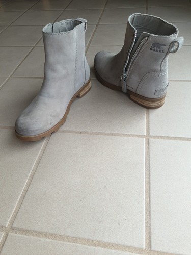 Sorel Emelie Waterproof Zip Gray Leather/Suede Boots Women's 6.5 - Picture 1 of 9