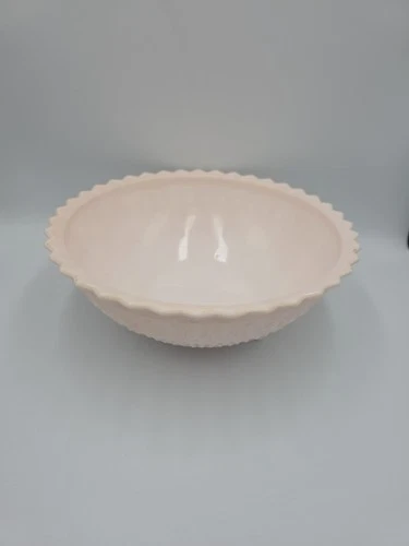 Vtg Jeanette 50's Shell Pink Milk Glass 11” Footed Centerpiece Bowl Buttons Bows