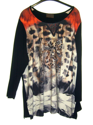Sempre Piu, Damen Shirt,Gr.54,Bunt,Langarm,Tiger,Glitzer,Viscose,Boutique Ware