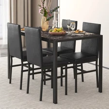 5PCS Dining Table Set Modern Faux Marble Tabletop 4 PU Leather Upholstered Chair
