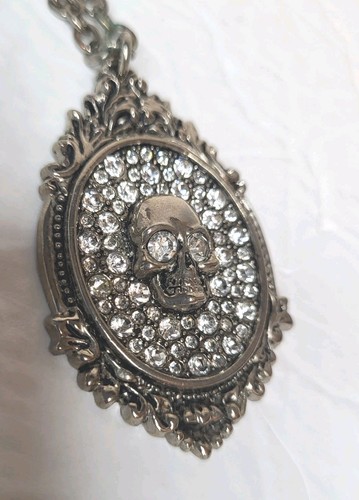 COLLANA Teschio Ribelle Roccia Bling Strass Argento 18" Catena 2" Ciondolo - Foto 9 di 10