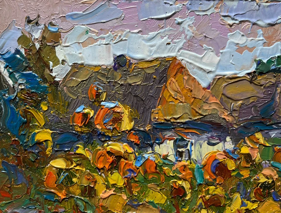 Pintura al óleo Acogedora vida de pueblo O. Ivanyuk paisaje sin marco original nAAA3984 Foto 4 de 4