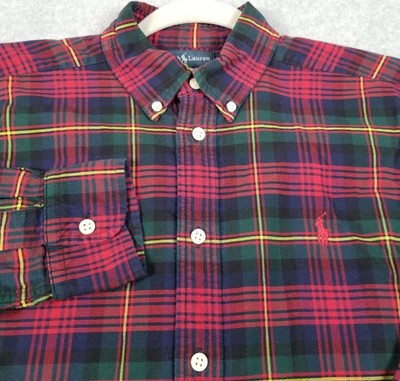 Ralph Lauren Button Up Shirt Boys Large 14 16 Plaid Pony Long Sleeve Preppy Logo