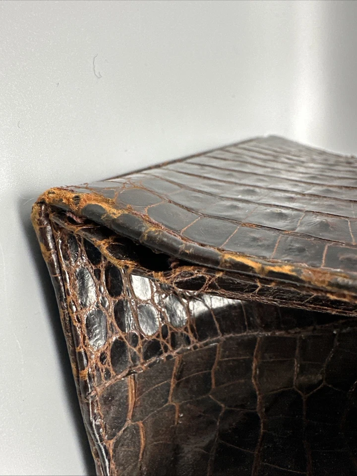 Bolsa de mão designer vintage 1950 marrom jacaré couro interior MDT - Imagem 4 de 4