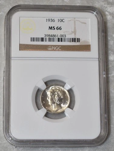 1936 P MERCURY DIME 90% SILVER CERTIFIED NGC MS 66 MS66 PHILADELPHIA MINT COIN
