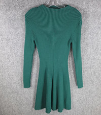 J.CREW Mini Sweater Dress Women Small Green Ribbed Knit Cotton Blend CE359
