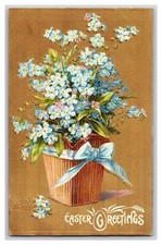 Easter Greetings Basket of Flowers Gilt Embossed UNP Unused DB Postcard R26