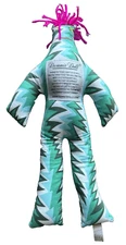 DAMMIT DOLL, Voodoo Zigzag Green White Blue 12" Tall Blue Teal zig zag