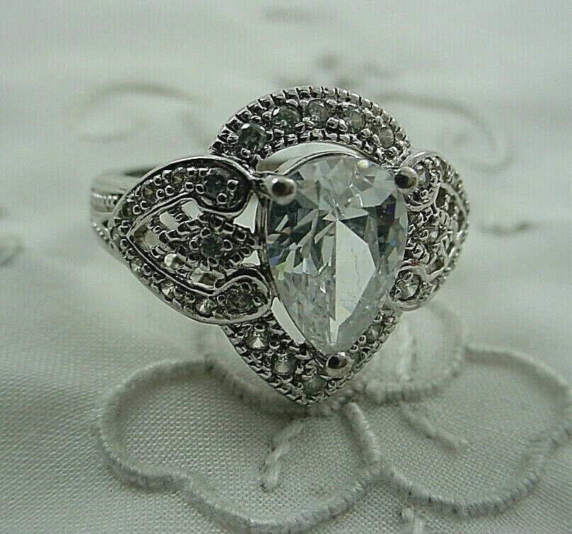 ROSS SIMONS DIAMONIQUE Sterling Silver Pear Shaped Cubic Zirconia