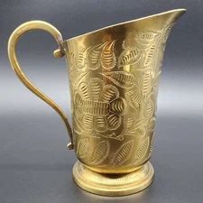 Vintage Brass Etched Floral Leaves Flower Vase Marked Numbered J.D. INDIA 1335