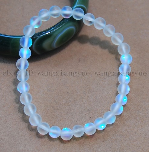 6/8/10/12mm White Gleamy Rainbow Moonstone Round Gemstones Beads Bracelet AAA - 第 4/11 張圖片