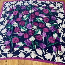 JAEGER silk scarf Tulips Floral Vintage Silk Purple