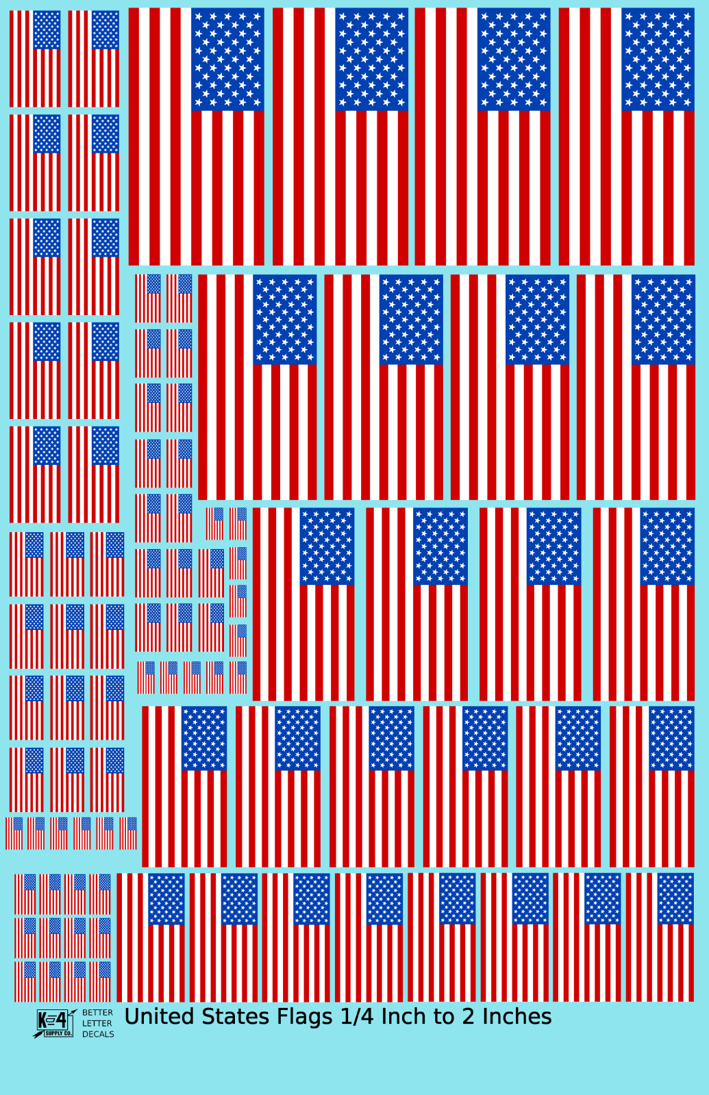 K4 All Scales Scale Decals 50 Star United States US Flags Red White and Blue