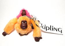 KIPLING MOM BABY MONKEY Keychain Orange Peel Baby Pink 2"H