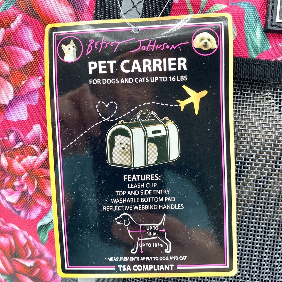 New Betsey Johnson Small Pet Carrier Roses Print TSA Compliant For up