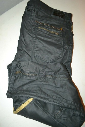 Robin's Herren Reißverschluss Tasche Edelsteine Skinny Moto Style Bein schwarz Jeans Gr. 40x34