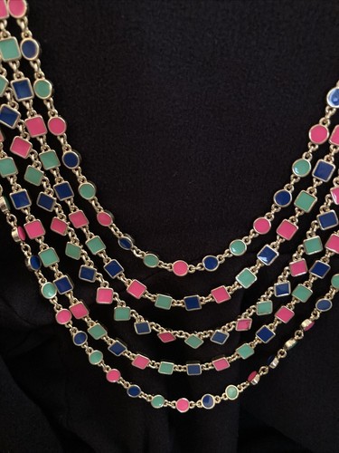 Kate Spade Necklace Multi-Strand Cubetti Enamel Green Blue Pink Gold Plated - Picture 5 of 7