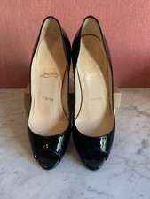 Christian Louboutin YouYou 100 Negro Metal Charol Piel de becerro Punta abierta Tacones Talla 6.5