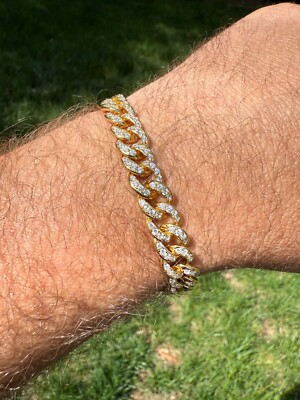 Men's Miami Cuban Link Bracelet Real Solid 925 Silver - 14k Gold Vermeil CZ 9mm