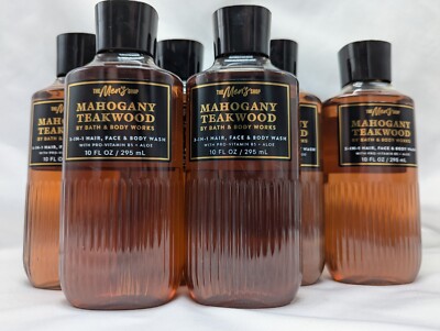 Qty (6) Bath & Body Works MAHOGANY TEAKWOOD Hair, Face, & Body Wash 10 oz