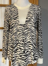 Rebecca Taylor Silk Top Womens Sz 6 Tiger Print Sheer Long Sleeve Safari Career