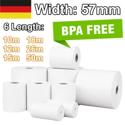 Thermorollen Bonrollen 57mm Breit EC Cash Thermo Kassenrollen Waagenrolle 6Größe