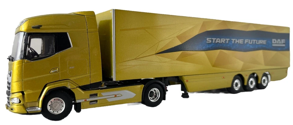 Camión fundido a presión WSI 1/50 DAF XG 4X2 REMOLQUE DE CAJA 3 EJES ARRANCAR EL FUTURO DORADO Foto 2 de 4
