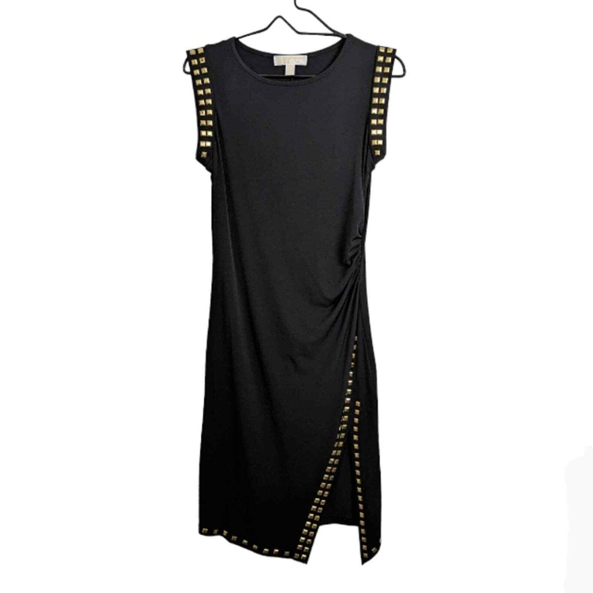 Michael Kors Black Bodycon Dress Knee Length Sleeveless Side Ruched Open  Leg S