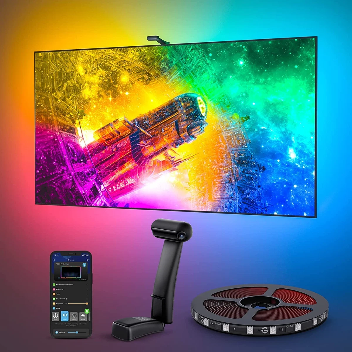 Govee Envisual TV LED Backlight T2 with Dual Cameras, 11.8Ft RGBIC Wi-Fi LED  Str 810088344039