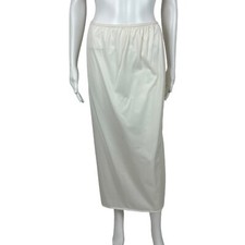 Vintage Long Slip Skirt Women's Medium Cream Side Lace Slit