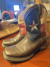 LIL DURANGO BOOTS TEXAS FLAG 8" WESTERN KIDS BROWN SQUARE TOE BT246 SIZE 2M YES 