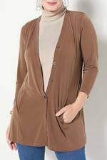 Susan Graver Every Day Liquid Knit Button-Front Cardigan Driftwood