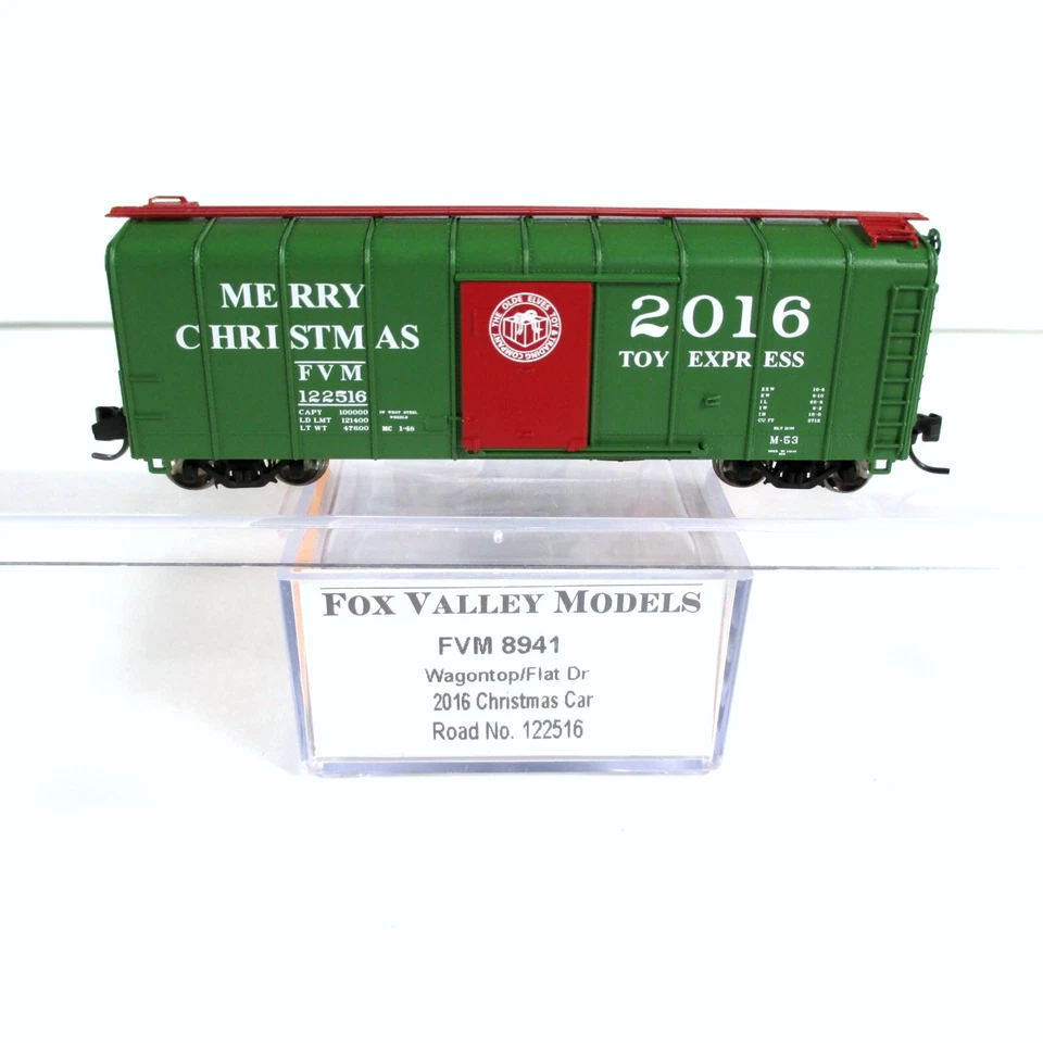 N Scale ***MERRY CHRISTMAS*** Wagon Top Box Car #122516, 2016 -- Fox Valley 8941 - Image 2 of 4