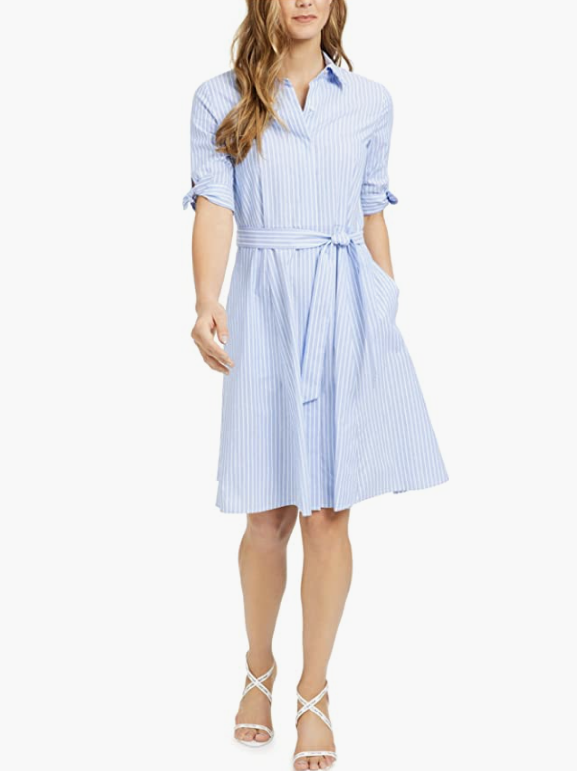 Descubrir 39+ imagen calvin klein blue and white striped shirt dress