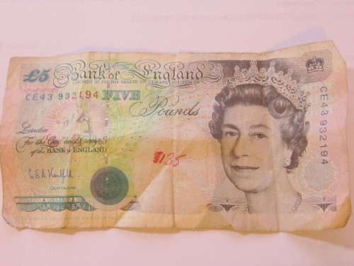 1990 Bank of England 5 Pounds British Note - Queen Elizibeth II
