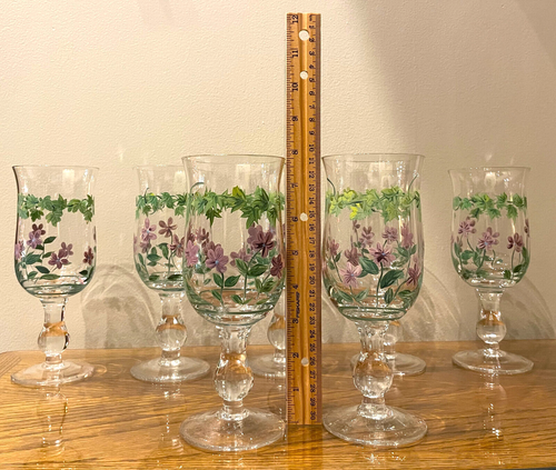 SET of 7 WINE GOBLETS Purple Sweet Violet Waverly Garden Room Classics Beautiful - Picture 11 of 12