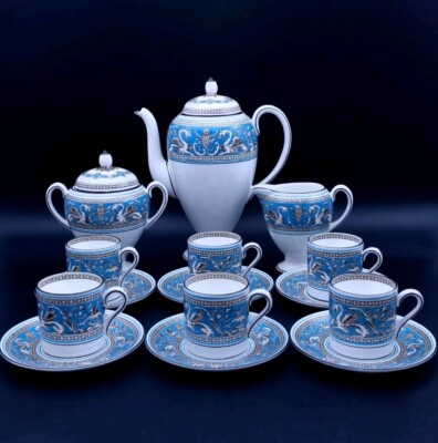Wedgwood florentinisches türkisfarbenes Kaffeeset für 6