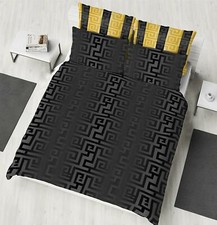 Athena Duvet Cover Greek Meander Key Reversible Bedding Set Cotton Black/Gold