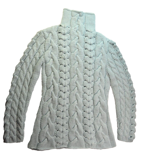 90er Vintage Neve Design Damen Pullover mittelblau Zopfmuster T-Ausschnitt 100% Wolle - Bild 2 von 12