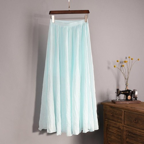 Boho Beach Maxi Skirt Lady Cotton Elastic Waist Long Dress A-Line Skirts Solid - Picture 26 of 32