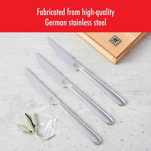 ZWILLING Stainless Steel Steak Knife Set with Wood Presentation Case, NEW IN BOX - Picture 4 of 7