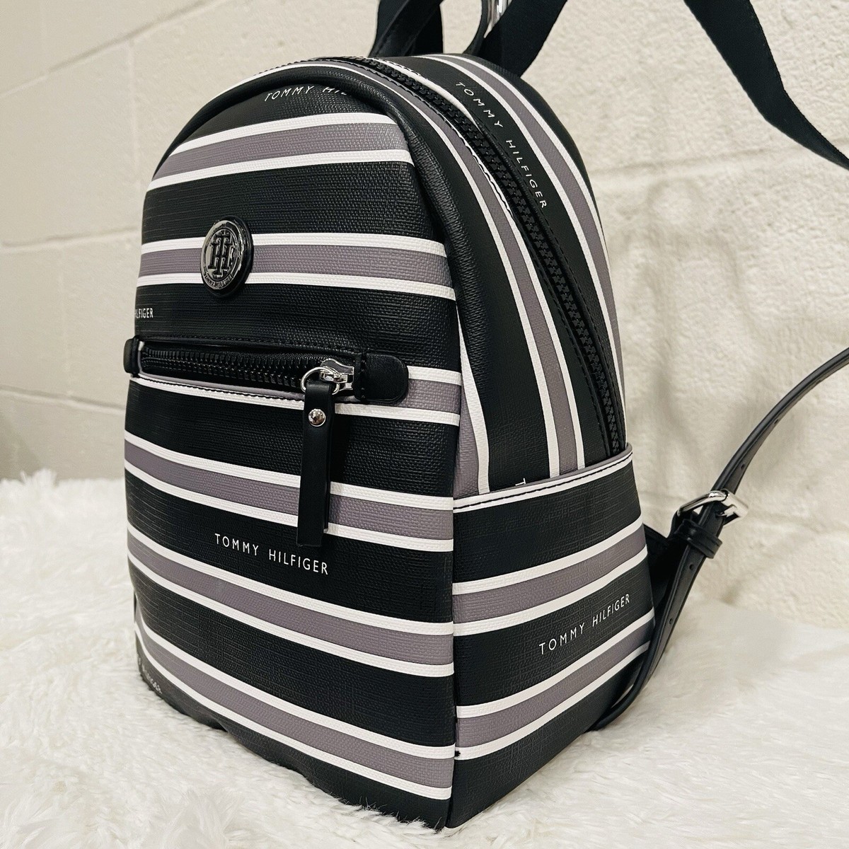 Tommy Hilfiger Backpack Striped Shoulder Black White Bag