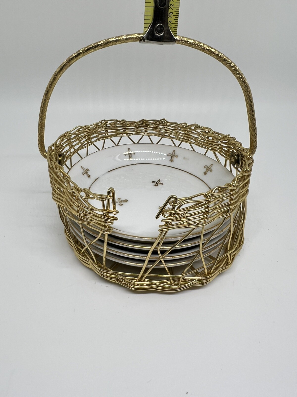 Andrea by Sadek Vintage Porcelain 'Fleur De Lis Coasters/Nuts/Butter Pats Set 4