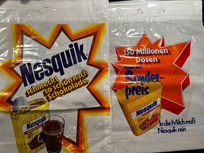 Rare Lot 2 Antique Large Plastic Advertising Bag Nesquik Nestle Vintage 45cm