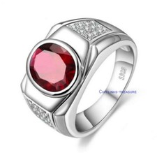 Natural Garnet CZ Gemstones with 925 Sterling Silver Ring For Men's Ct599