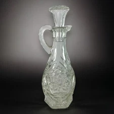 Vintage Anchor Hocking EAPC Star of David Glass Vinegar Oil Cruet with Stopper