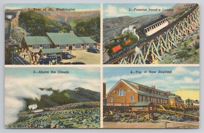Mt. Washington White Mountains NH Postcard Multi View Jacob's Ladder Cog Train